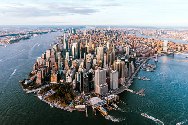 Художествена фотография Aerial view of Loser Manhattan skyline,