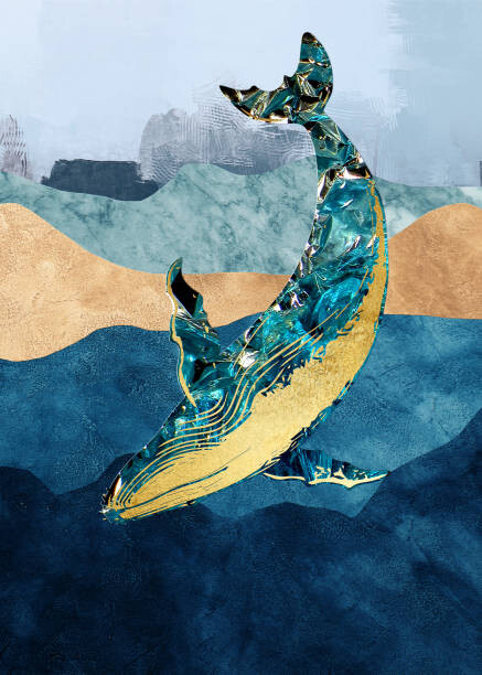 Wall Art Print | Artistic painting with abstract golden whale ...