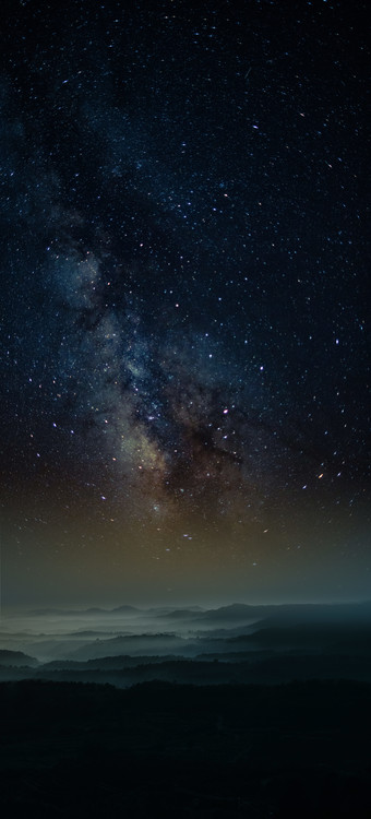Художествена фотография Astrophotography picture of Granadella landscape with milky way on the night sky.