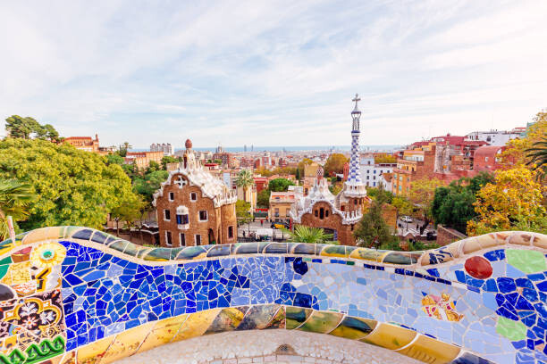 Konstfotografering Barcelona skyline with colorful buildings on