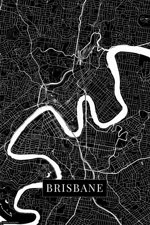 Mapa De Brisbane Black ǀ Mapas De Ciudades Y Mapas Mundiales Para Tu Pared 0494