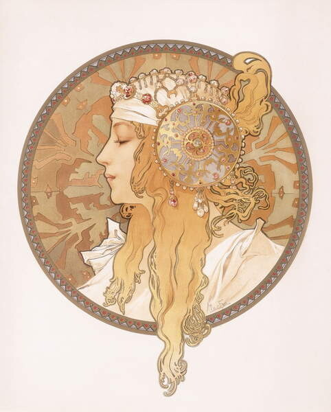 Obraz na plátne Byzantine head of a blond maiden