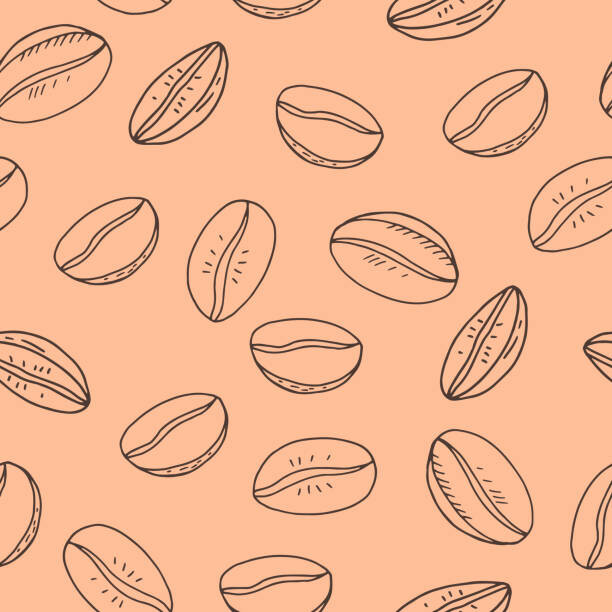 Kunstfotografie coffee beans seamless pattern hand drawn