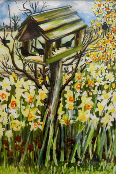 Obraz na plátně Daffodils, and Birds in the Birdhouse, 2000,