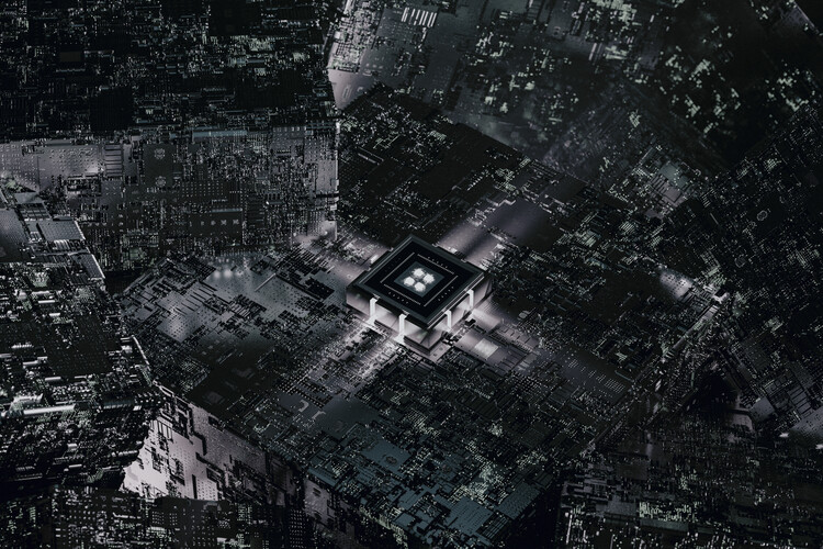 Umjetnička fotografija Detail of a futuristic grey atmosphere with a cpu series 1