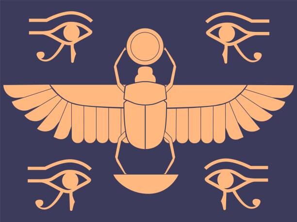Художествена фотография Egypt symbols. Scarab beetle. Horus eye.