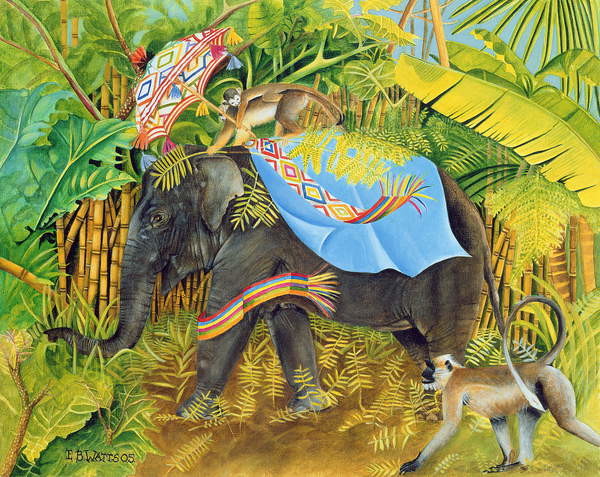 Obraz na plátně Elephant with Monkeys and Parasol, 2005