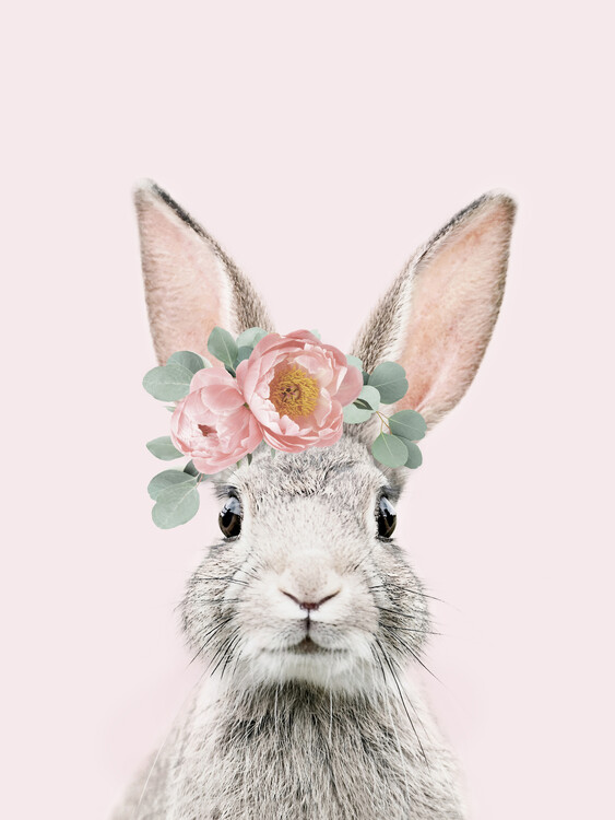 Künstlerische Illustration Flower crown bunny pink Europosters