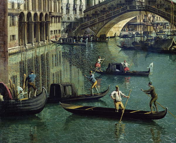 Obrazová reprodukce Gondoliers near the Rialto Bridge, Venice