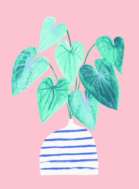 Künstlerische Illustration | Houseplant in stripey vase | Europosters.de