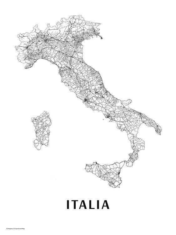 Map of Italy black & white ǀ Maps of all cities and countries for your ...