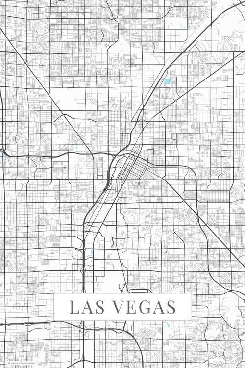 Map of Las Vegas white ǀ Maps of all cities and countries for your wall