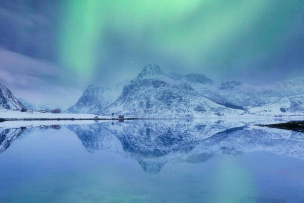 Umelecká fotografie Lofoten Islands, Norway. Aurora Borealis over