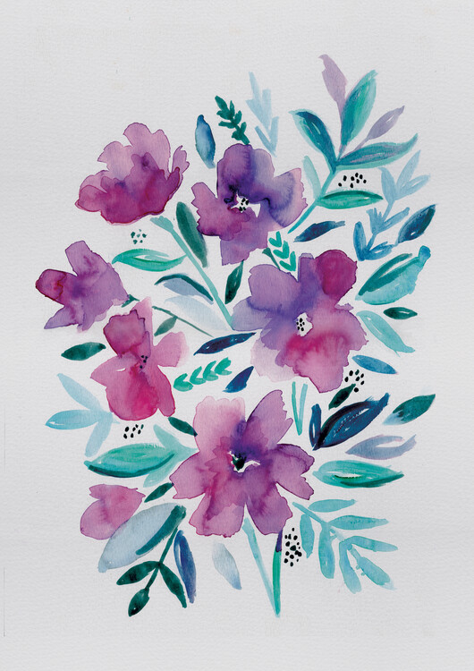 Arte fotográfico Loose pink floral watercolour