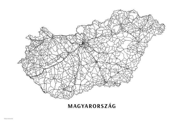 Mapa Maďarsko black & white
