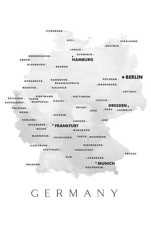 Carte de Map of Germany with cities in grayscale watercolor