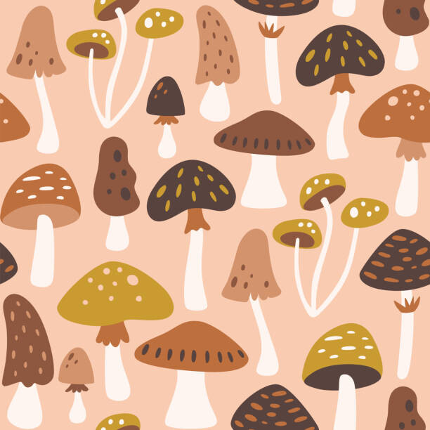 Fotografie de artă Mushrooms Seamless Pattern