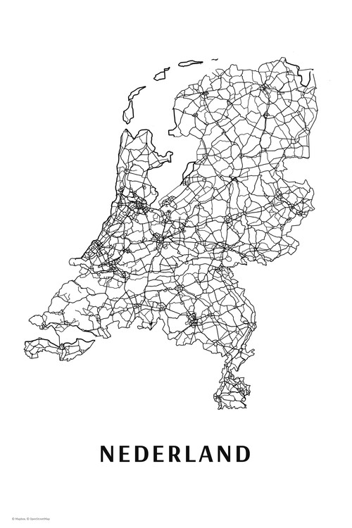 Kaart van Nederland black & white ǀ en de muur