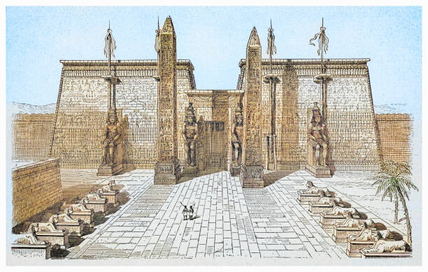 Художествена фотография Old engraved illustration of Temple of