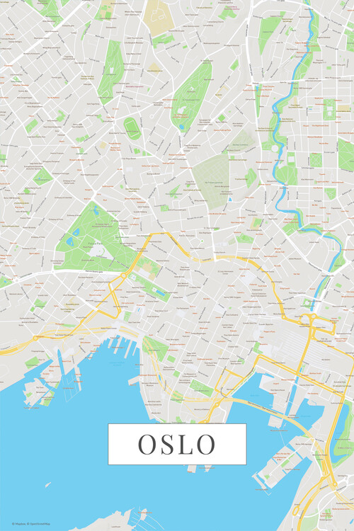 Kart over Oslo color ǀ Alle bykart og verdenskart på vegg ǀ Europosters