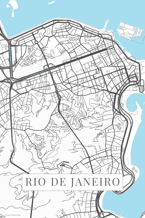 Mapa de Rio de Janeiro white ǀ Mapas de ciudades y mapas mundiales para tu pared