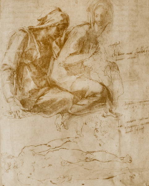 Obraz na plátně Saint Anne, the Virgin and Child and a study of a nude man