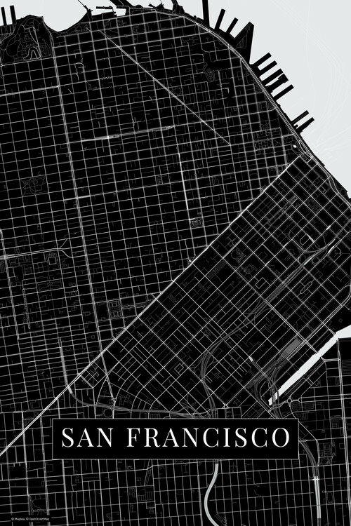 Mapa de San Francisco black ǀ Mapas de ciudades y mapas mundiales para tu  pared