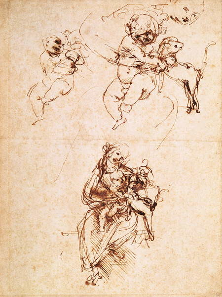 Obrazová reprodukce Studies for a Madonna with a Cat, c.1478-80