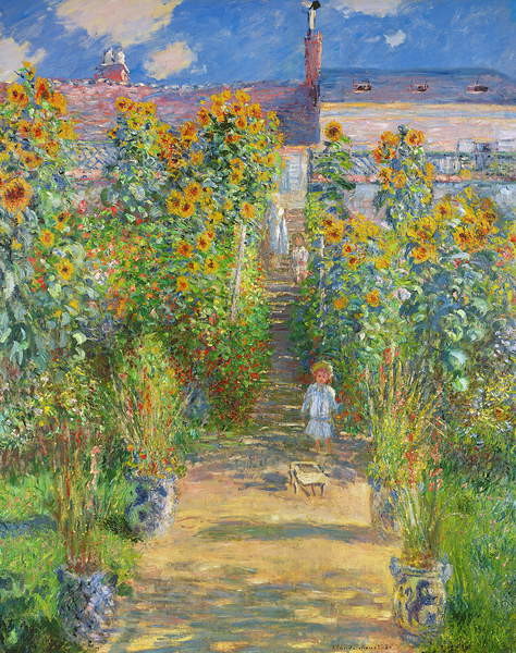 Print op canvas The Artist's Garden at Vetheuil, 1880