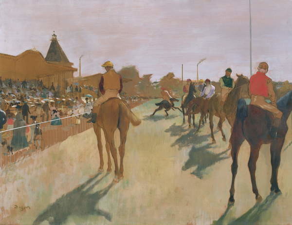 Kunstdruk De parade, of racepaarden voor de tribunes