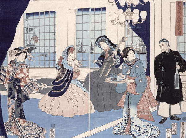 Reproduction de Tableau The salon of a house of foreign merchants at Yokohama