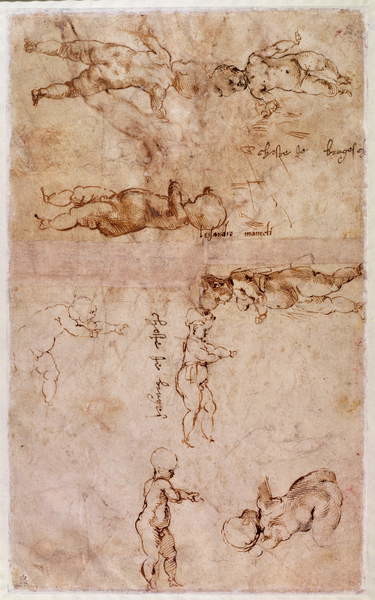 Obrazová reprodukce W.4v Page of sketches of babies or cherubs