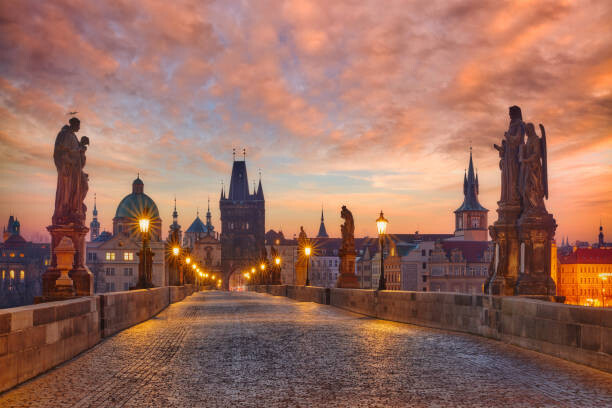 Konstfotografering Wonderful sunrise on Charles Bridge, Prague.