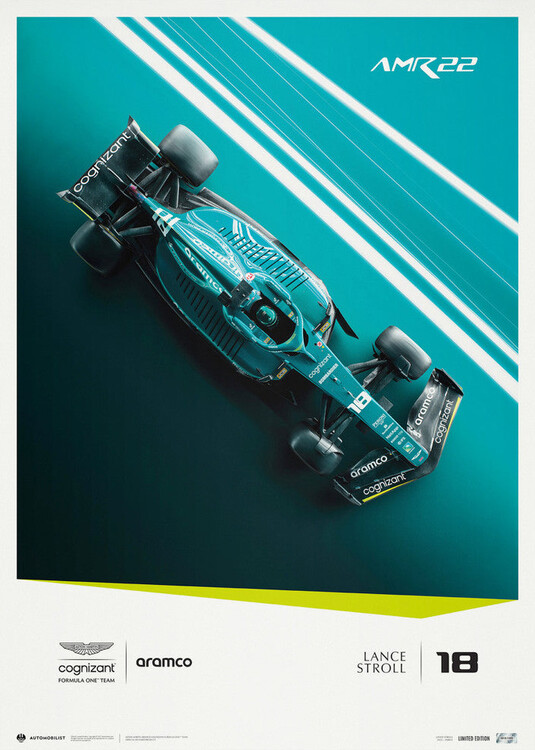 Umělecký tisk Aston Martin Aramco Cognizant Formula 1 Team - Lance Stroll - 2022 - Limited Edition
