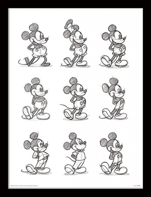 Gerahmte Poster Micky Maus (Mickey Mouse) - Sketched Multi