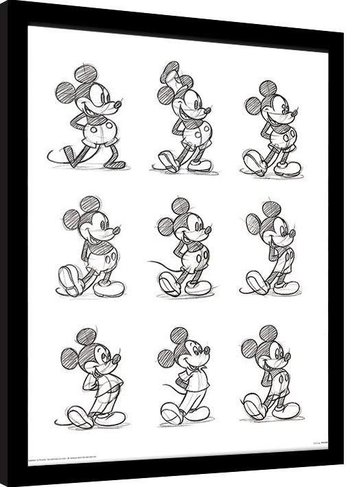 Gerahmte Poster Micky Maus (Mickey Mouse) - Sketched Multi