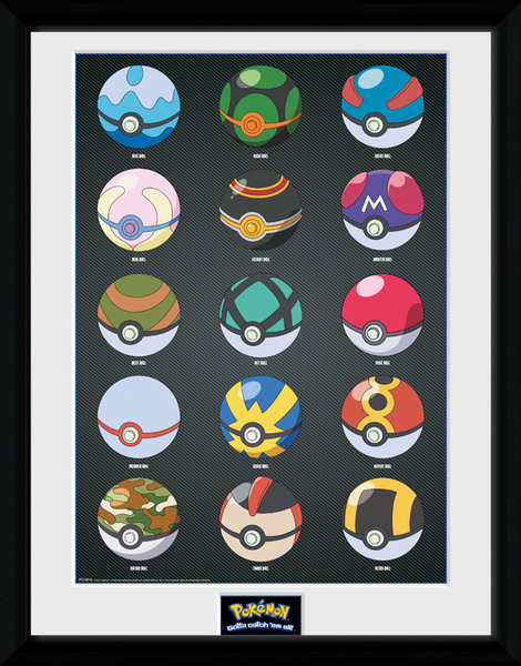 Gerahmte Poster Pokemon - Pokeballs