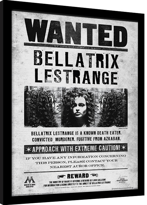 Indrammet plakat Harry Potter - Bellatrix Wanted