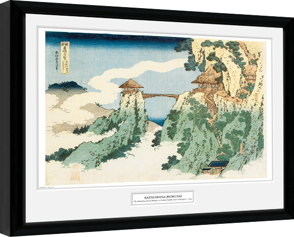 skandaløse blandt enkel Hokusai - The Hanging Cloud Bridge indrammet plakat, Billede på  Europosters.dk