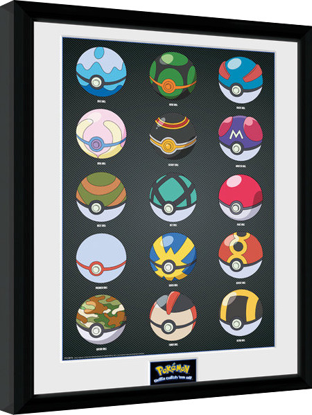 Indrammet plakat Pokemon - Pokeballs