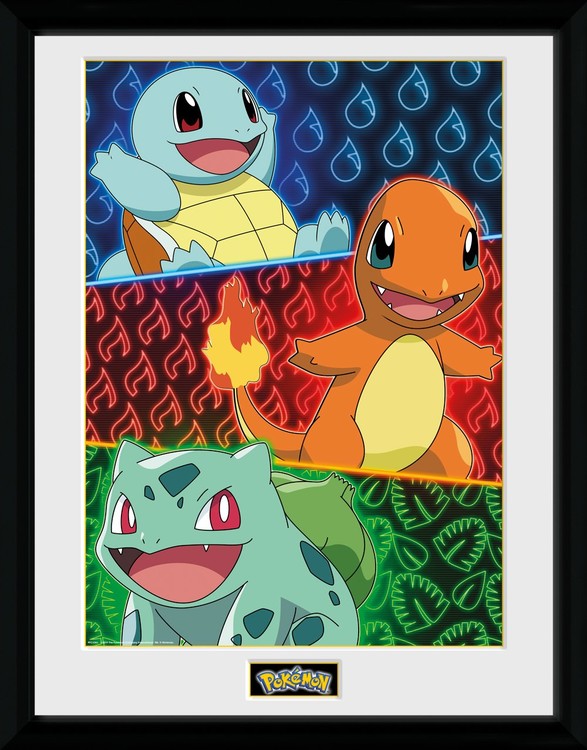 Pokemon - Starters Glow indrammet plakat