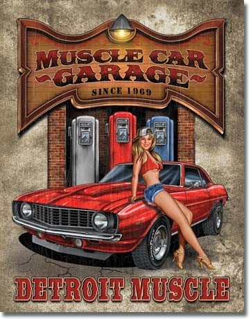 Metallschild LEGENDS - muscle car garage