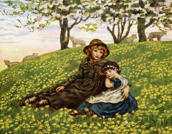 Samolepka 'Brother and sister'  by Kate Greenaway.