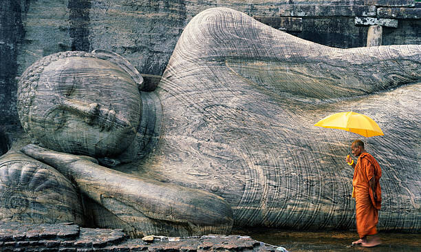Samolepka Buddhist Monk at the Gal Vihara. Sri Lanka