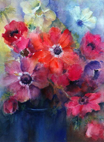 Samolepka Caen Anemones in a Blue Jug