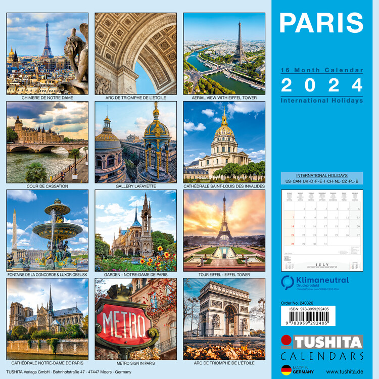 Calendario da Parete 2024 - 18 x 18 Cm PARIS TOWER