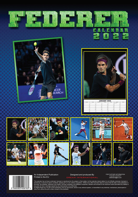 Roger Federer - Calendarios de pared 2022 | Consíguelos en Eurposters.es