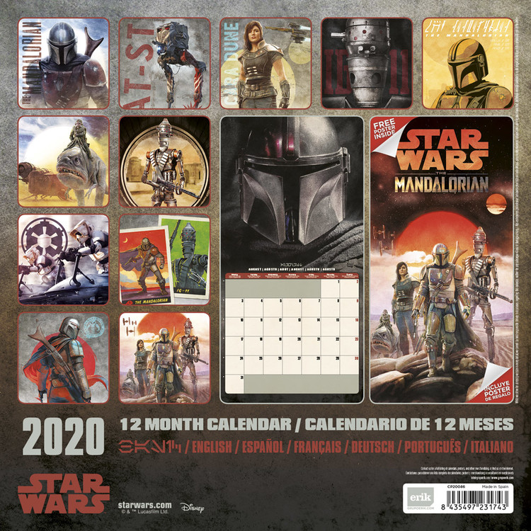 Calendario 2022 diseño de El mandaloriano Star Wars 12 meses, 30 x 30 cm