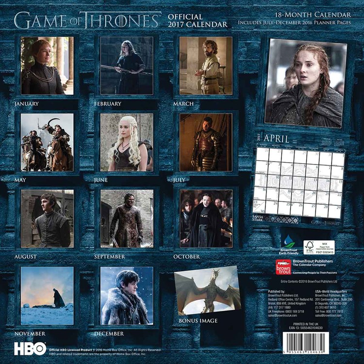 Game of Thrones Wall Calendars 2017 Buy at UKposters