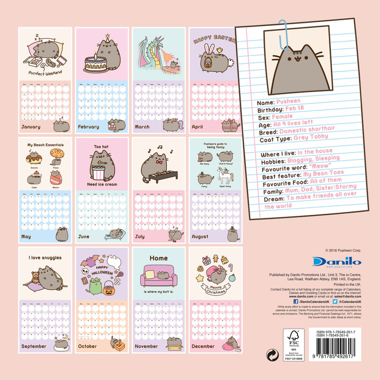 Pusheen the cheap cat calendar 2019